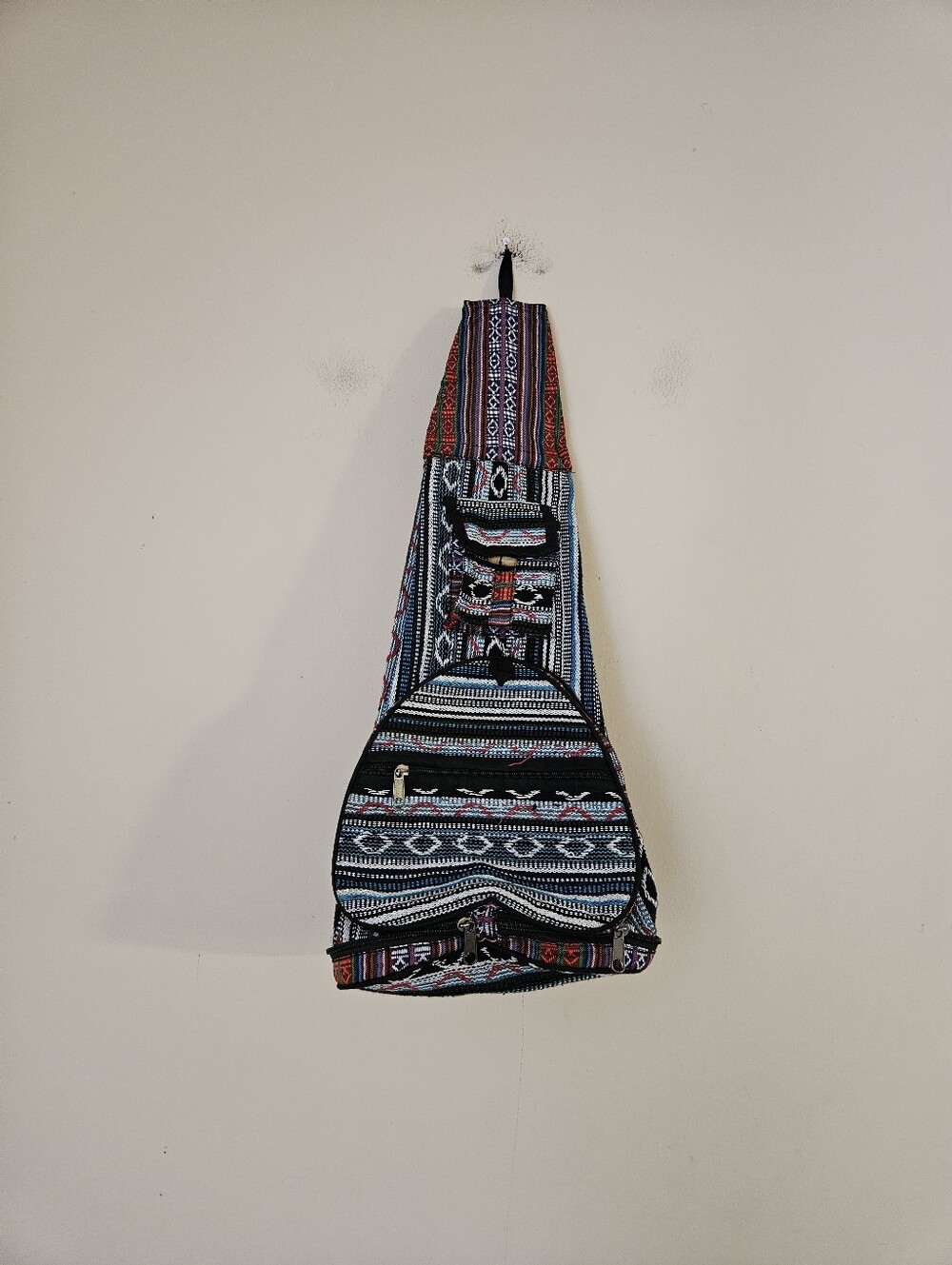 Boho Patterned Crossbody Sling Bag in Black and Multicolor